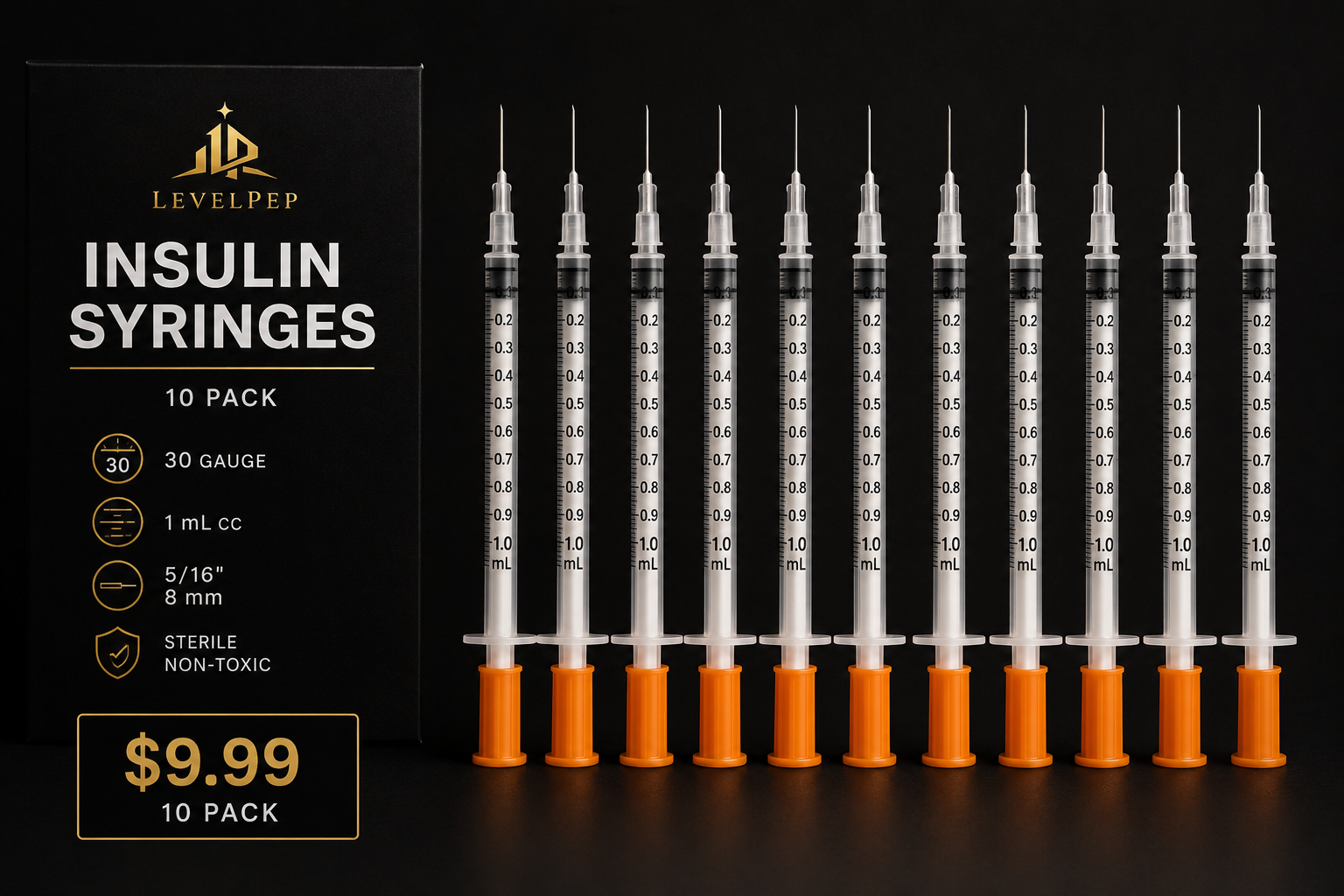 Insulin Syringes | 10 Pack | 30 Gauge | 1mL | 5/16" 8mm